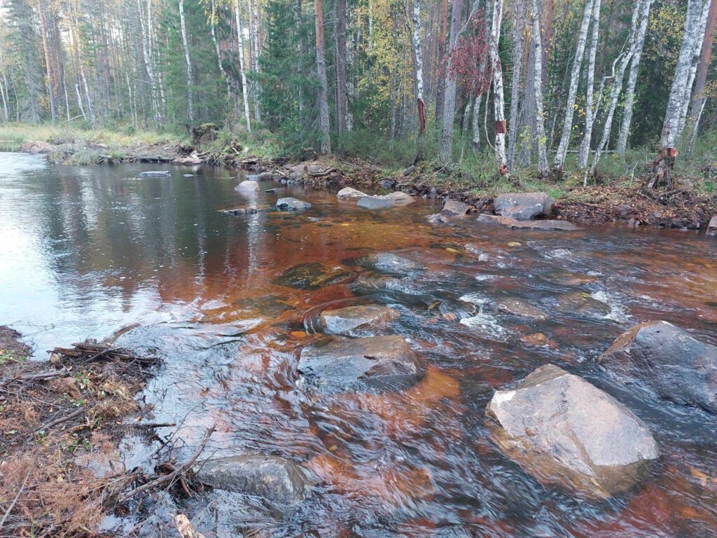 Vattendrag med stenar och grus.