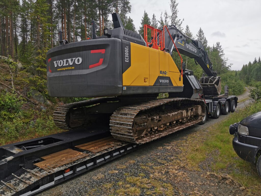 Excavator on a trailer